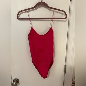 UO Out From Under Ribbed Pink Bodysuit